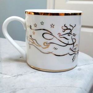 Rudolph Flying Right Gold Rimmed Mug